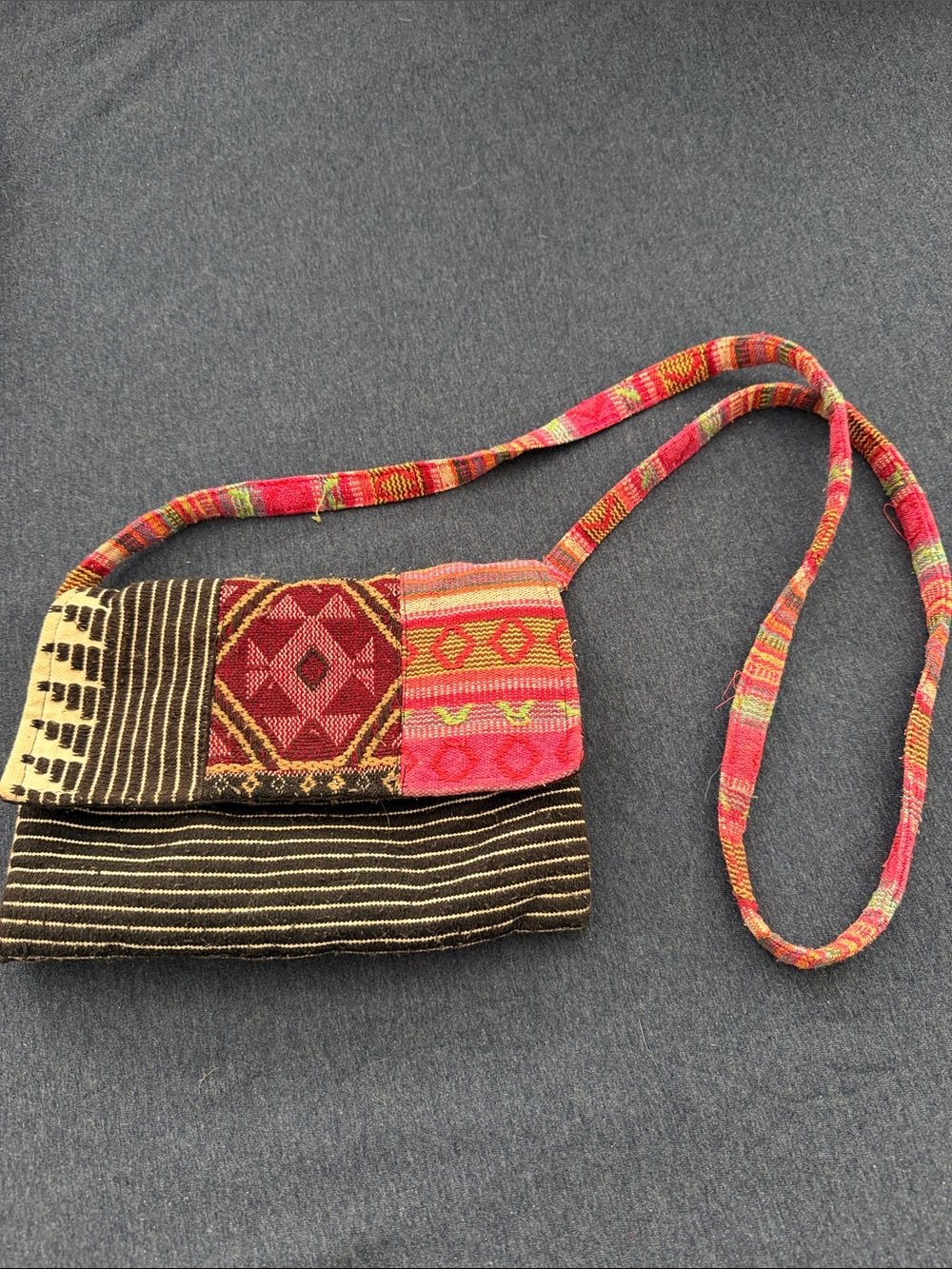 Boho Patchwork Red & Black Crossbody Bag
